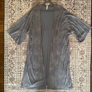 Dusty Blue-Grey Open-Front Kimono Cardigan